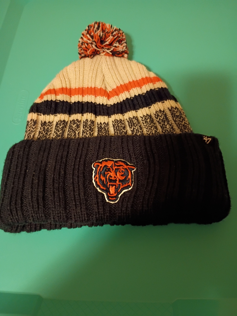 Chicago Bears Pom Knit Beanie - Navy, Orange, Cream